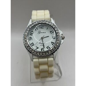 Geneva Legend Women's‎ Watch Rhinestone Bezel White Silicone Band- New Battery
